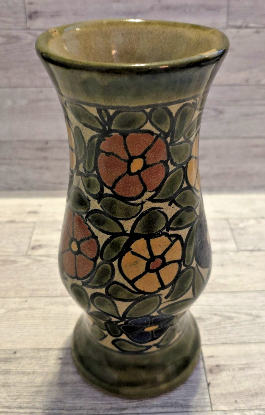 Mexican Floral Vase Folk Art Pottery Hand Painted Lead Free 8.5\ Mexican Floral Vase Folk Art Pottery Hand Painted Lead Free 8.5\