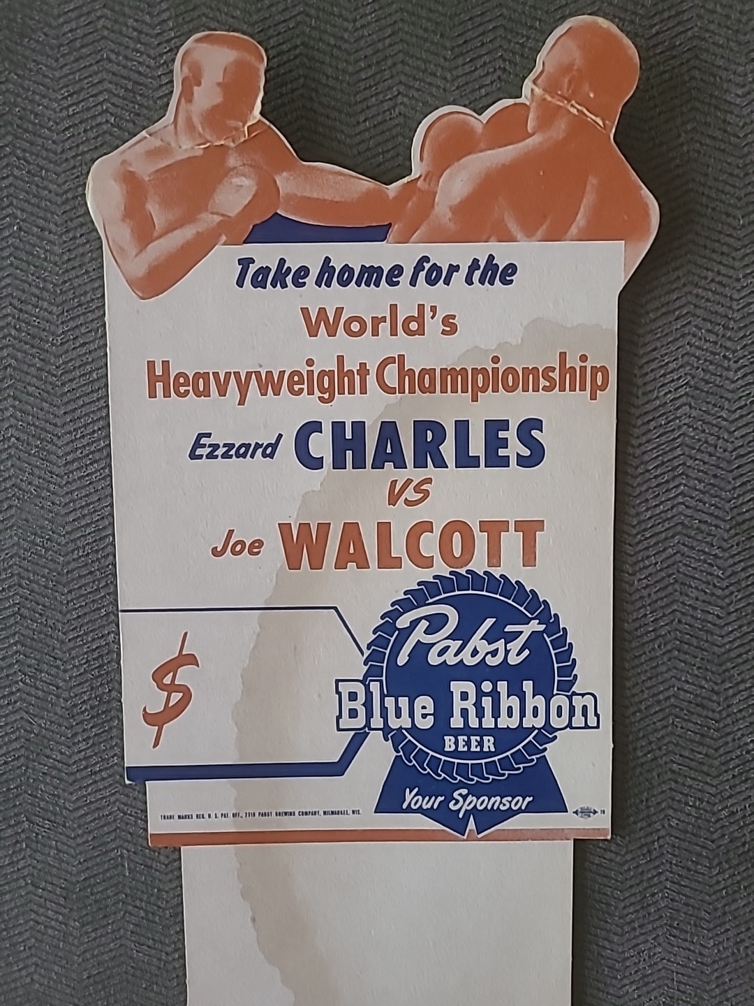 Vintage 1951-1952 Ezzard Charles V Joe Wolctt Pabst Blue Ribbon Beer Boxing Vintage 1951-1952 Ezzard Charles V Joe Wolctt Pabst Blue Ribbon Beer Boxing