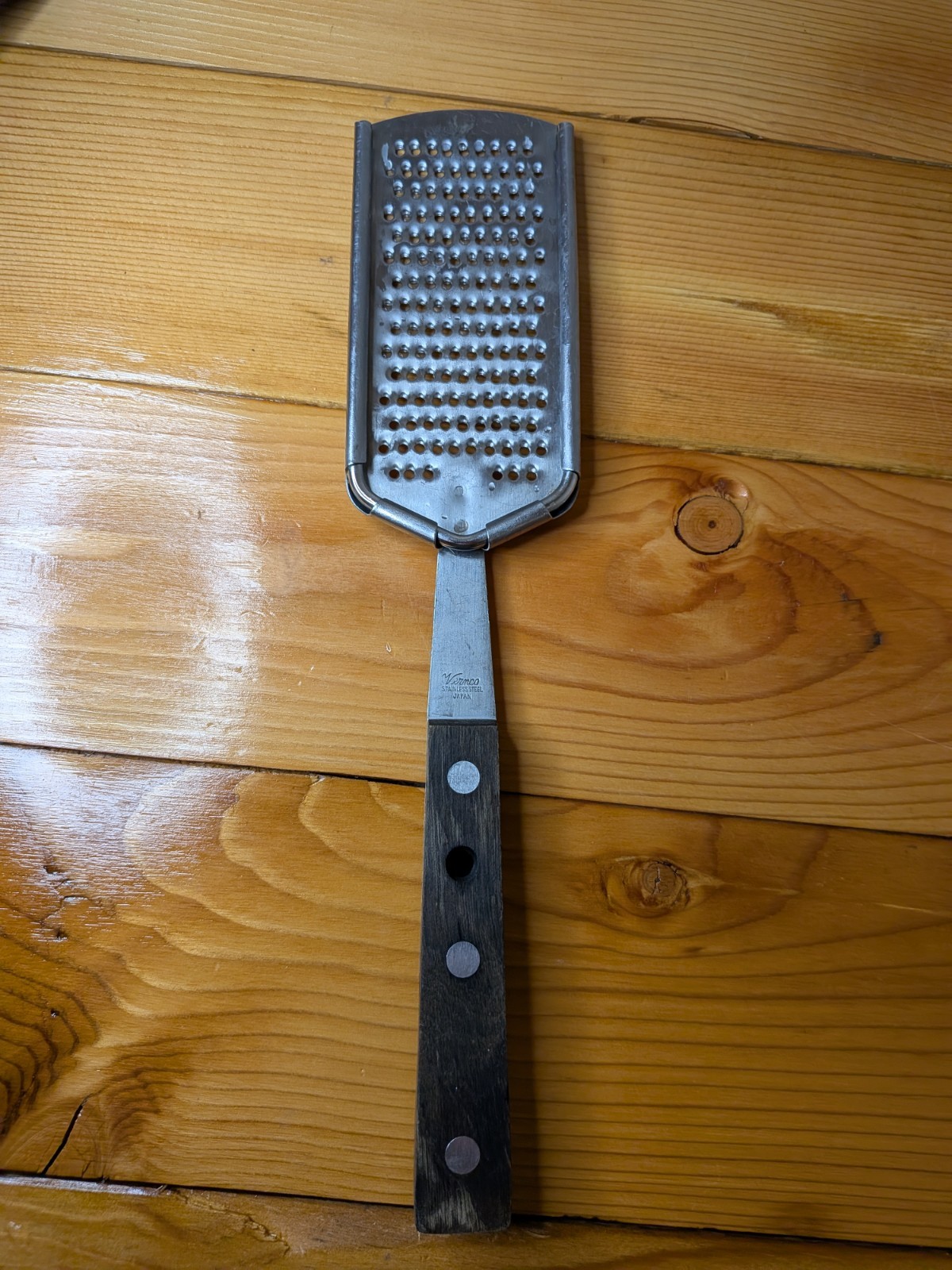 VTG Vernco Stainless Steel Hand Grater Cheese Zester Wood Handle Riveted Japan