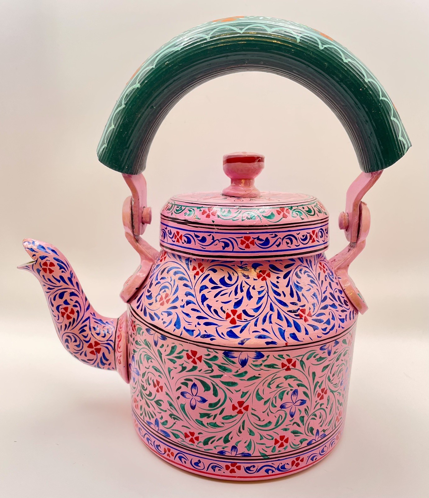 Kaushalam Vintage Hand Painted Stainless Steel Floral Kettle Pink City Mughal 