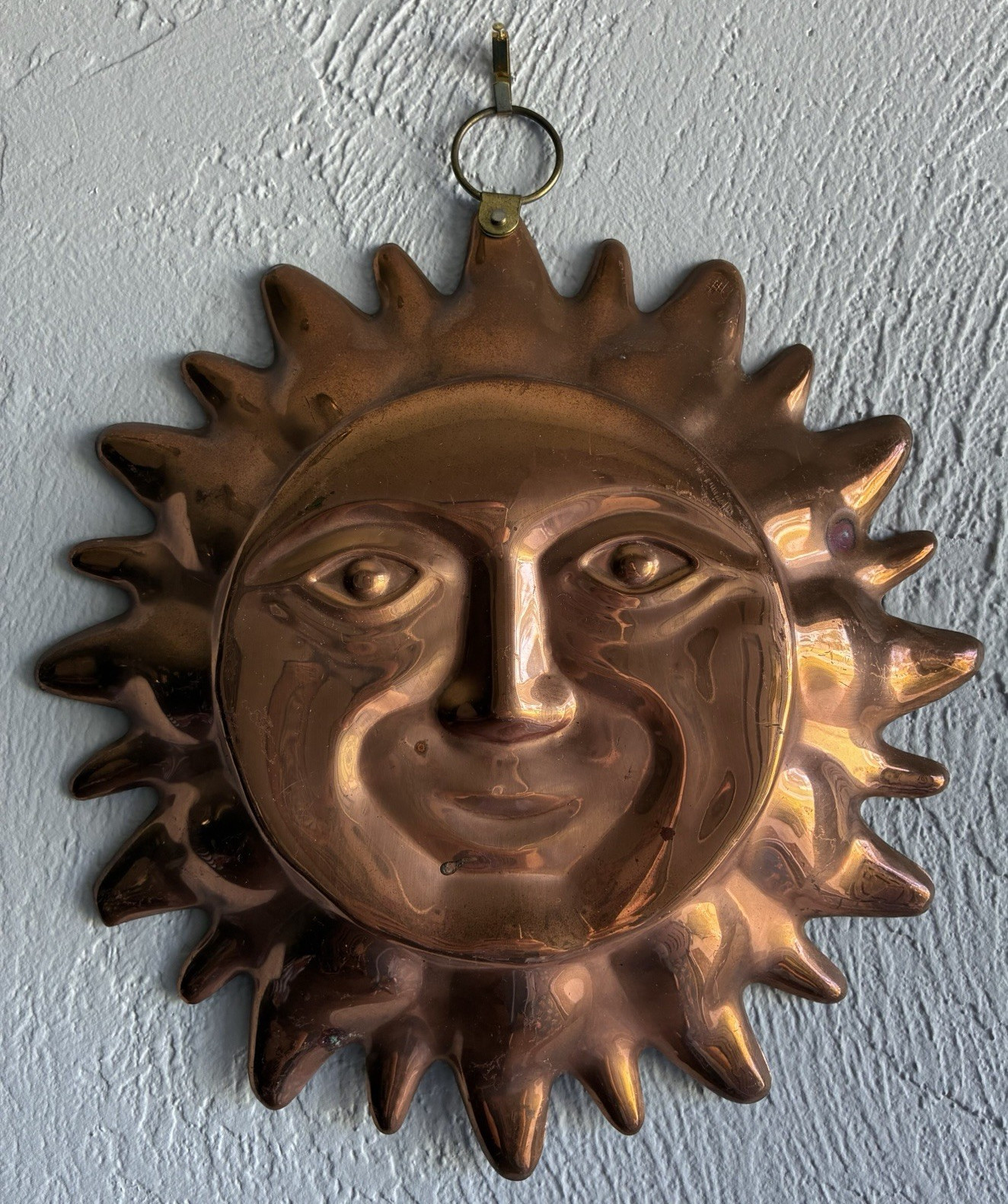 Vintage Sun Face Wall Hanging Copper Metal Celestial Wall Decor