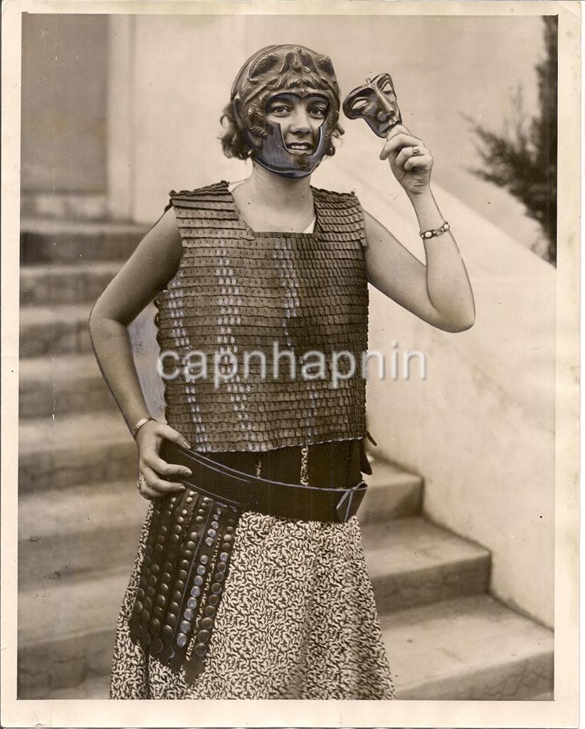 Virgil Celebration ID\'d Roman Soldier Costume Mask Girl CA Vtg 1930 Press Photo