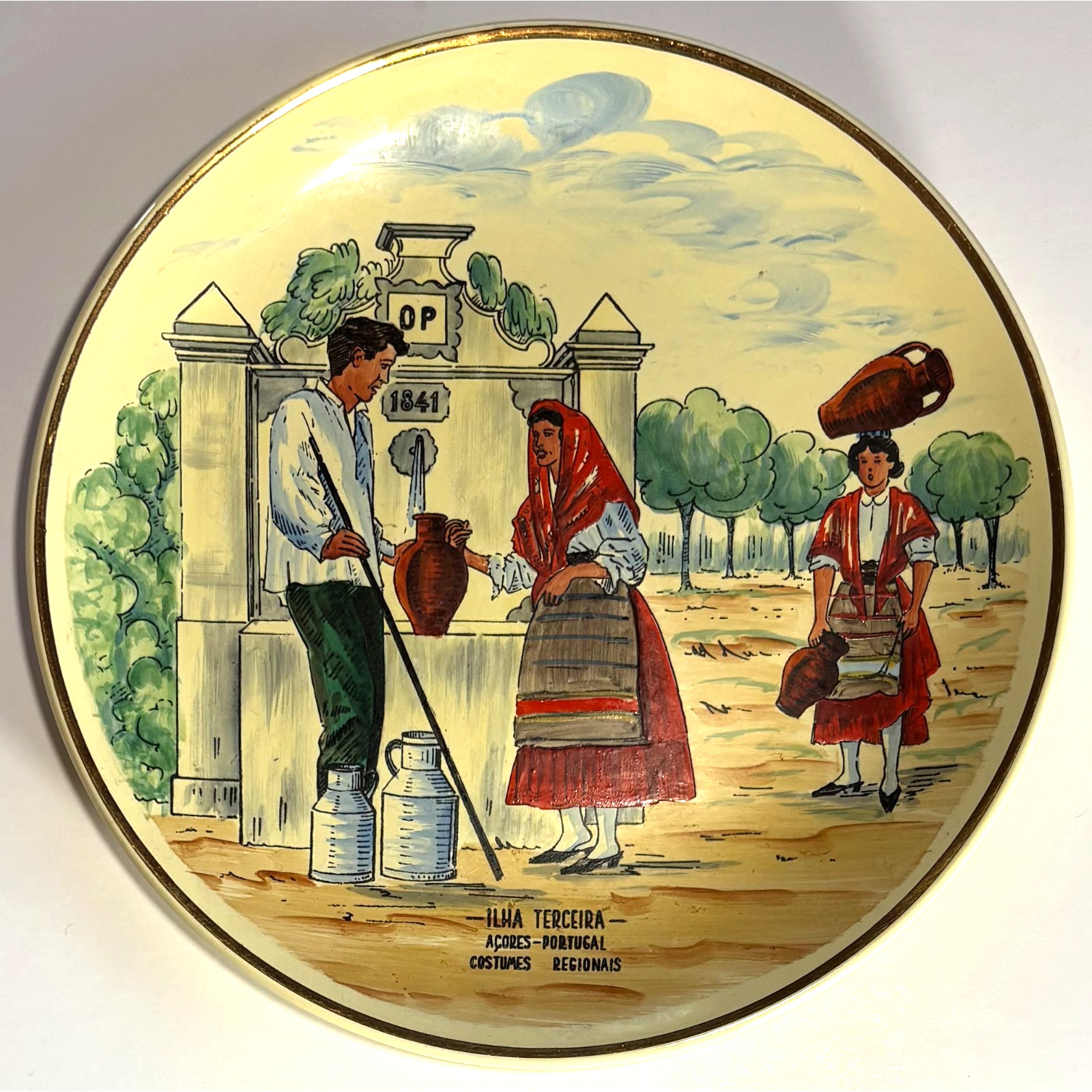 Vintage Azores Portugal Ceramic Plate | Ilha Terceira Regional Costumes Souvenir
