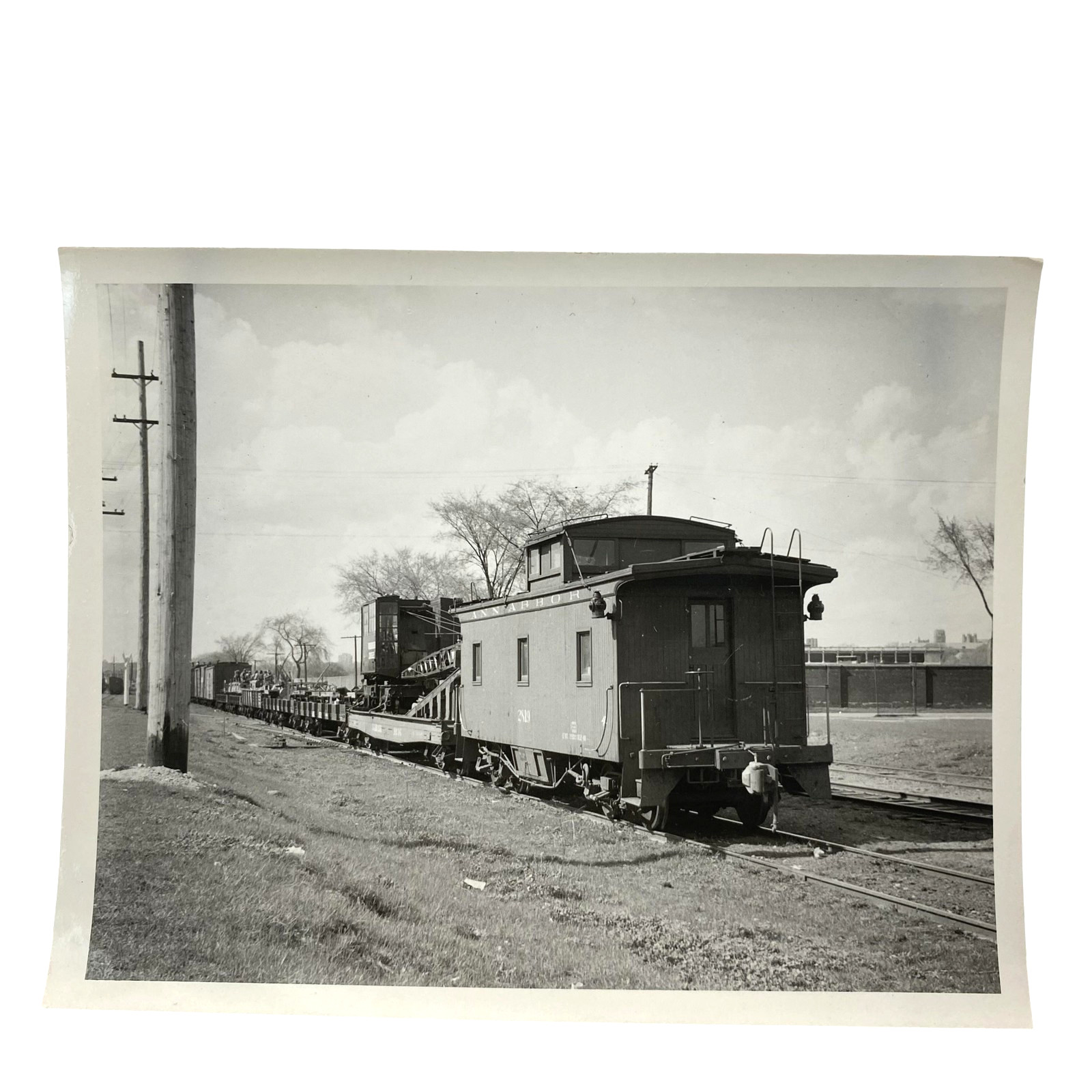 Vintage Ann Arbor Railroad Caboose RR Work Train Photo 4x5 B&W Gelatin Orig