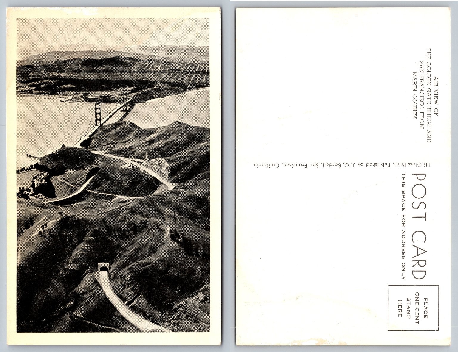 Vintage Golden Gate Bridge Aerial View Postcard San Francisco Marin County Vintage Golden Gate Bridge Aerial View Postcard San Francisco Marin County