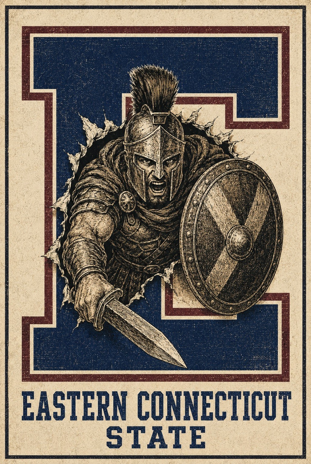 Eastern Connecticut State Poster Spartan 12x8in Metal Sign College University
