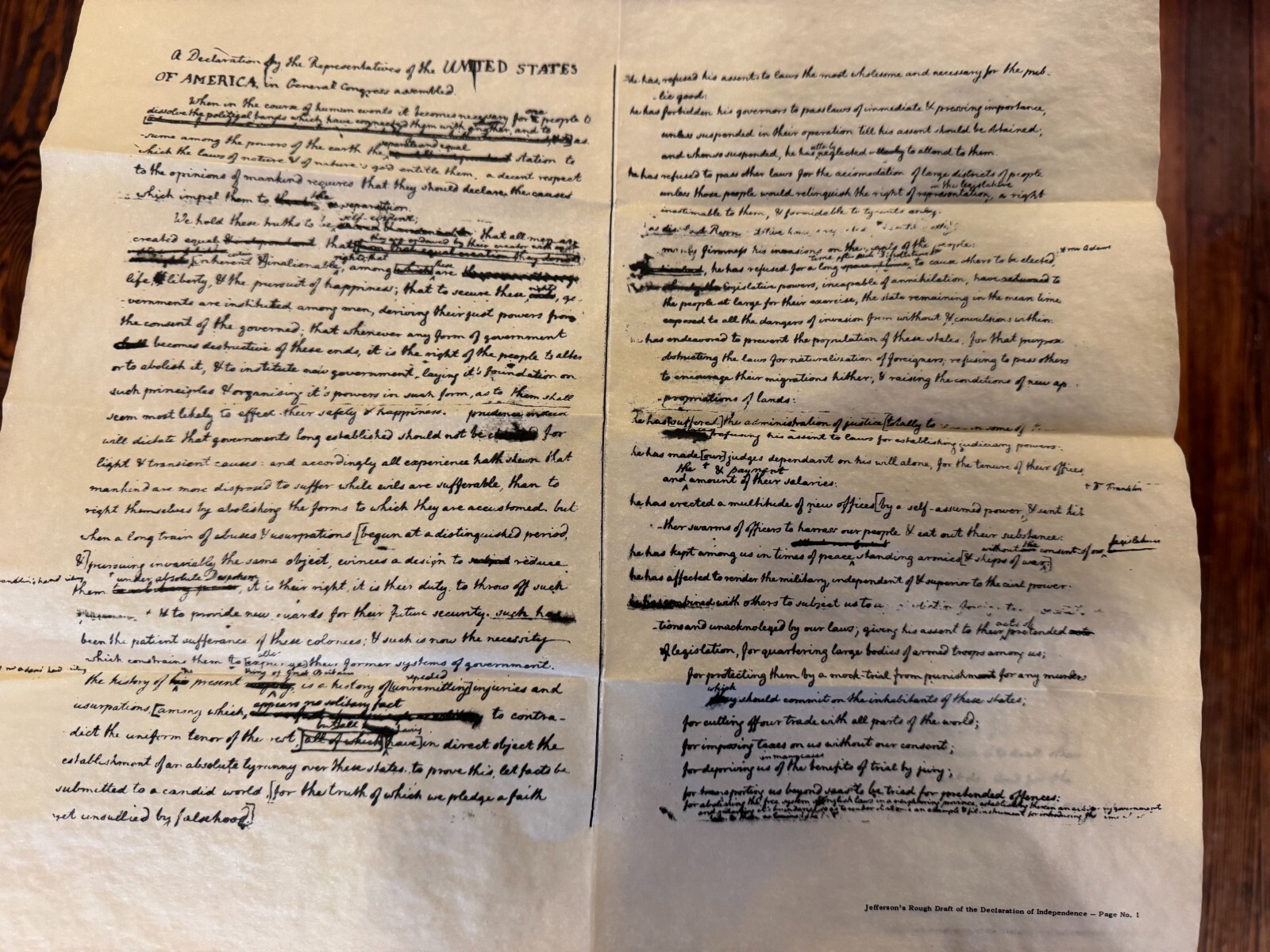 Thomas Jefferson's Rough Draft of the Declaration of Independence - replica Thomas Jefferson's Rough Draft of the Declaration of Independence - replica