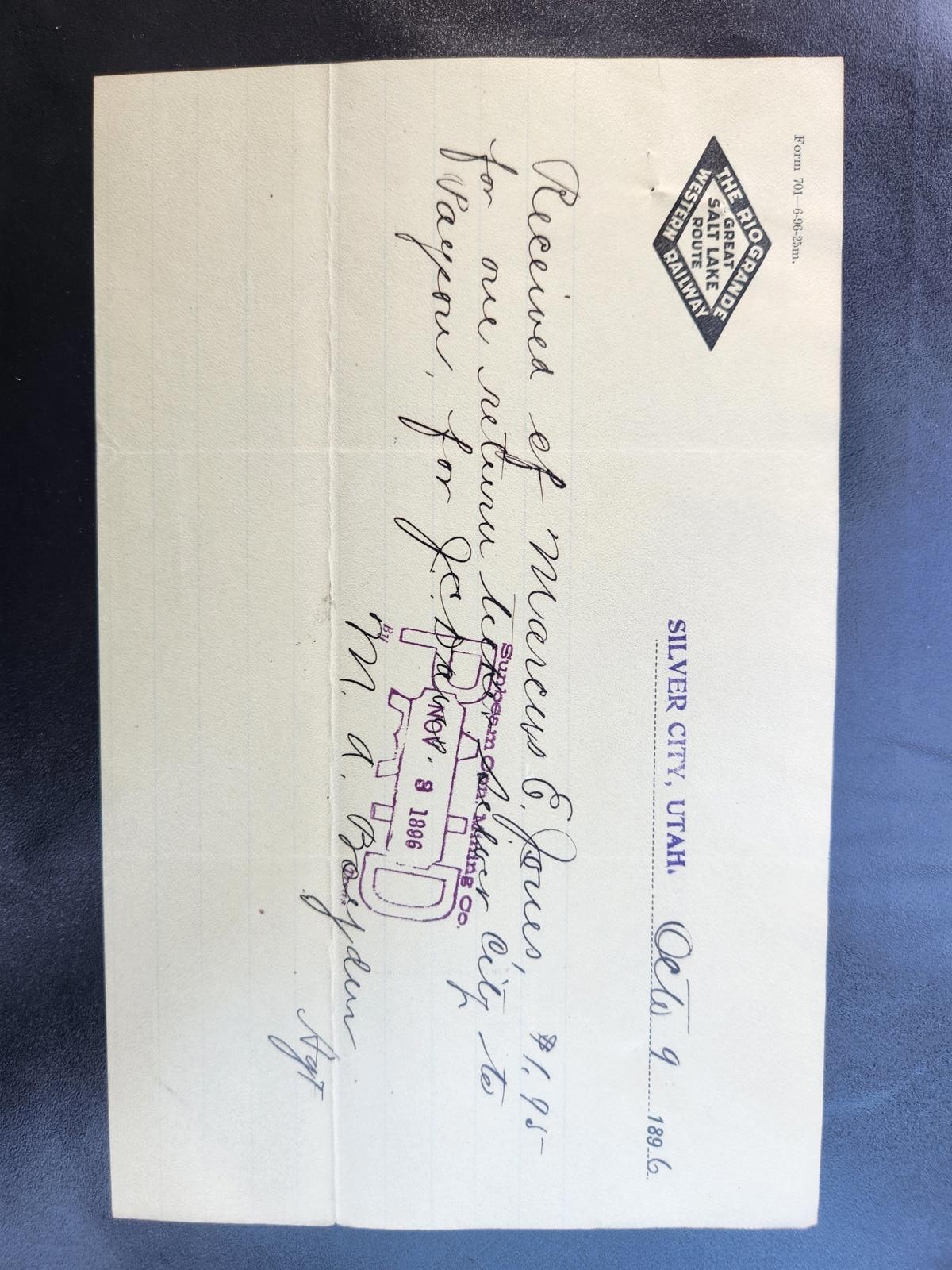 Vintage 1906 Rio Grande Southern Railroad Receipt - Collectible Historical Memor Vintage 1906 Rio Grande Southern Railroad Receipt - Collectible Historical Memor