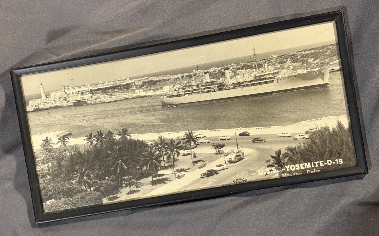 Large Antique Nautical Photograph USS Yosemite Navy Destroyer in Old Havana Cuba