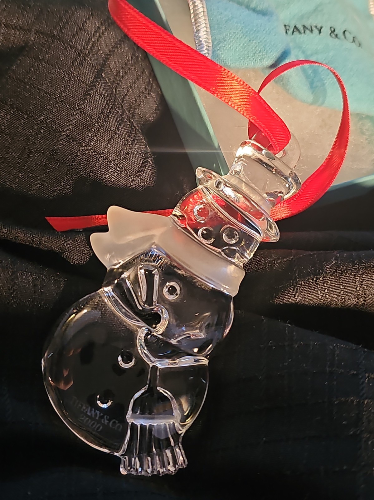 Vintage Tiffany Crystal Christmas Holiday Ornament Snowman With Broom