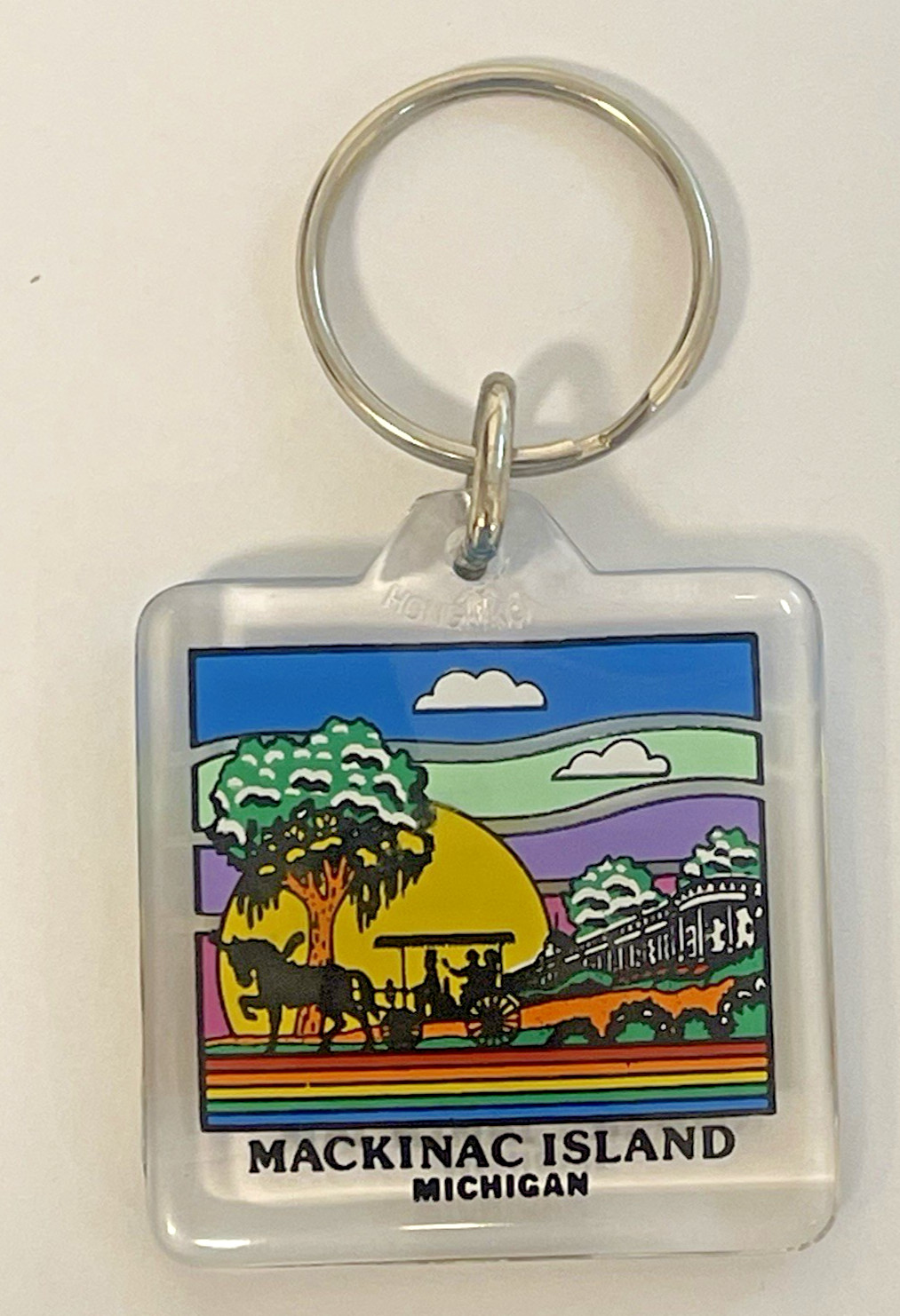 Vintage Mackinac Island, Michigan Souvenir Keychain Clear Plastic