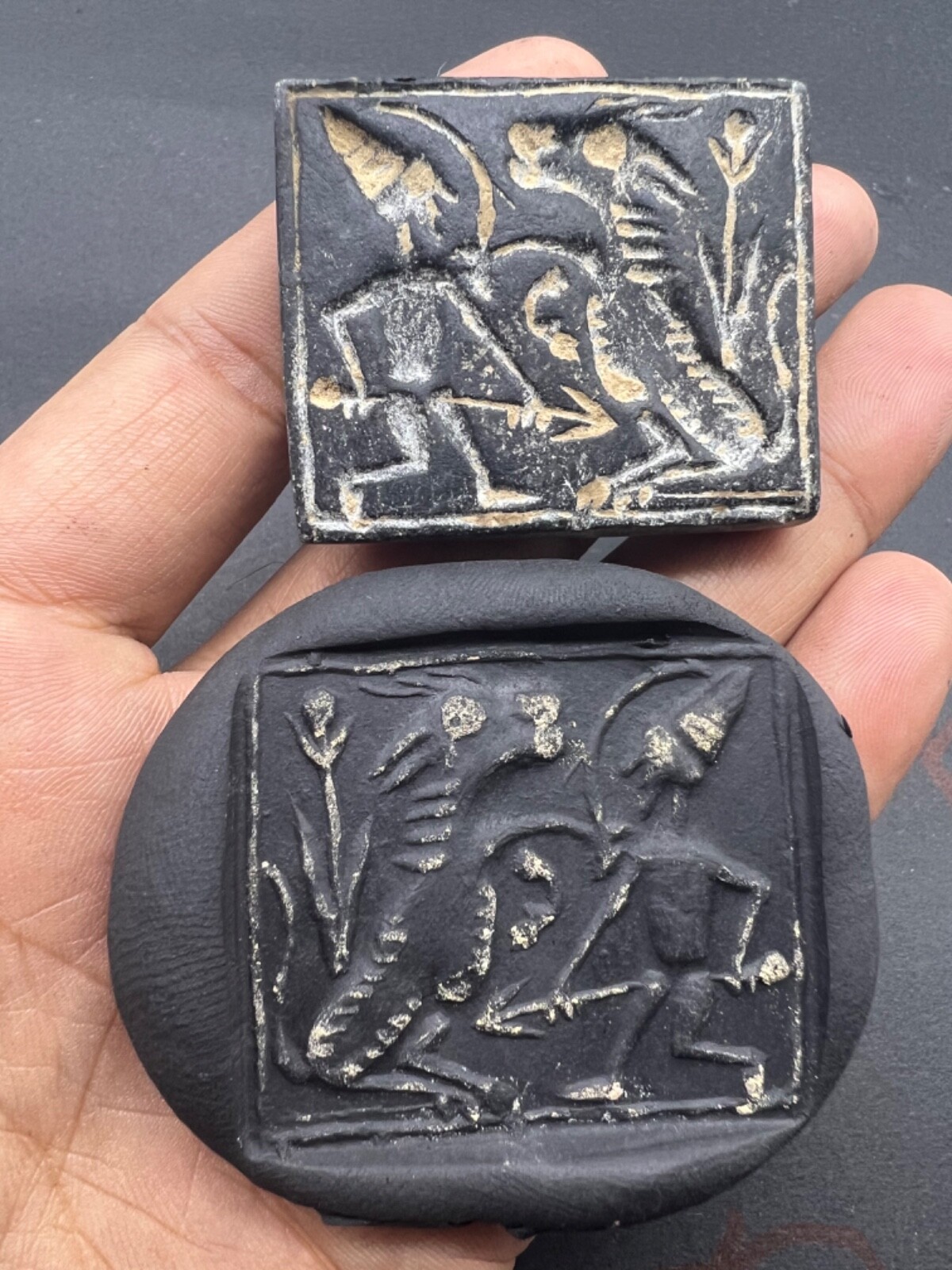 Rare Ancient Old Babylonian Art Antique Old Man Hunt Scenes Intaglio Stamped Bea Rare Ancient Old Babylonian Art Antique Old Man Hunt Scenes Intaglio Stamped Bea