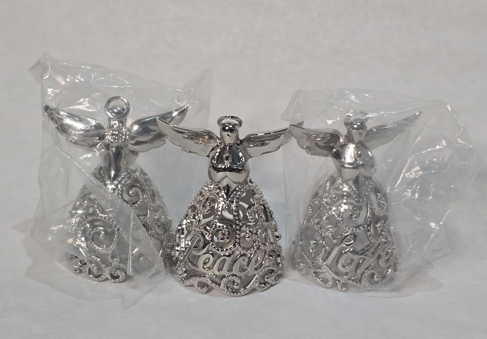 Set Of 3 Silver Plated Lennox Angels Hope Love Peace