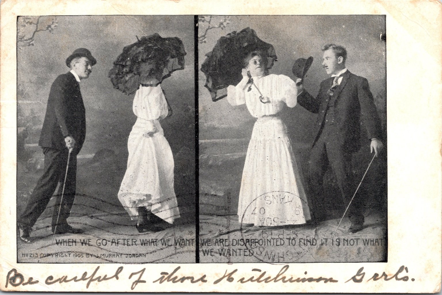 1905 Antique Humorous Split Image Postcard Girl with Umbrella Man Suit & Tie 1905 Antique Humorous Split Image Postcard Girl with Umbrella Man Suit & Tie