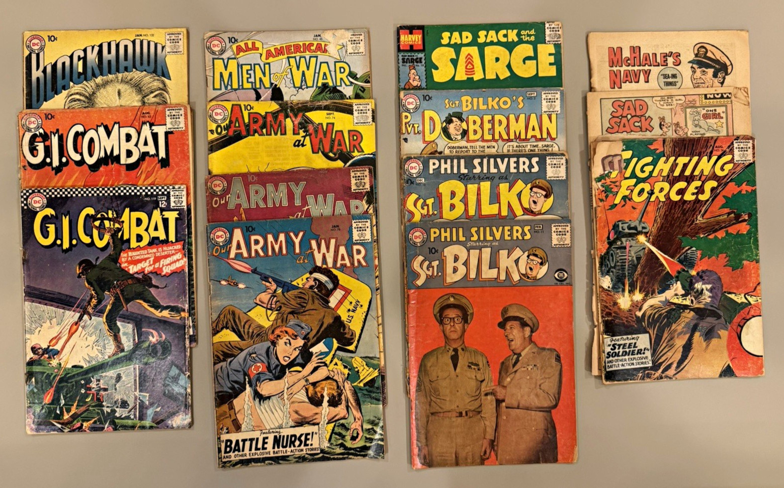Vintage War Comic Books  Lot DC Army at War G.I. Combat Blackhawk Bilko Sad Sack