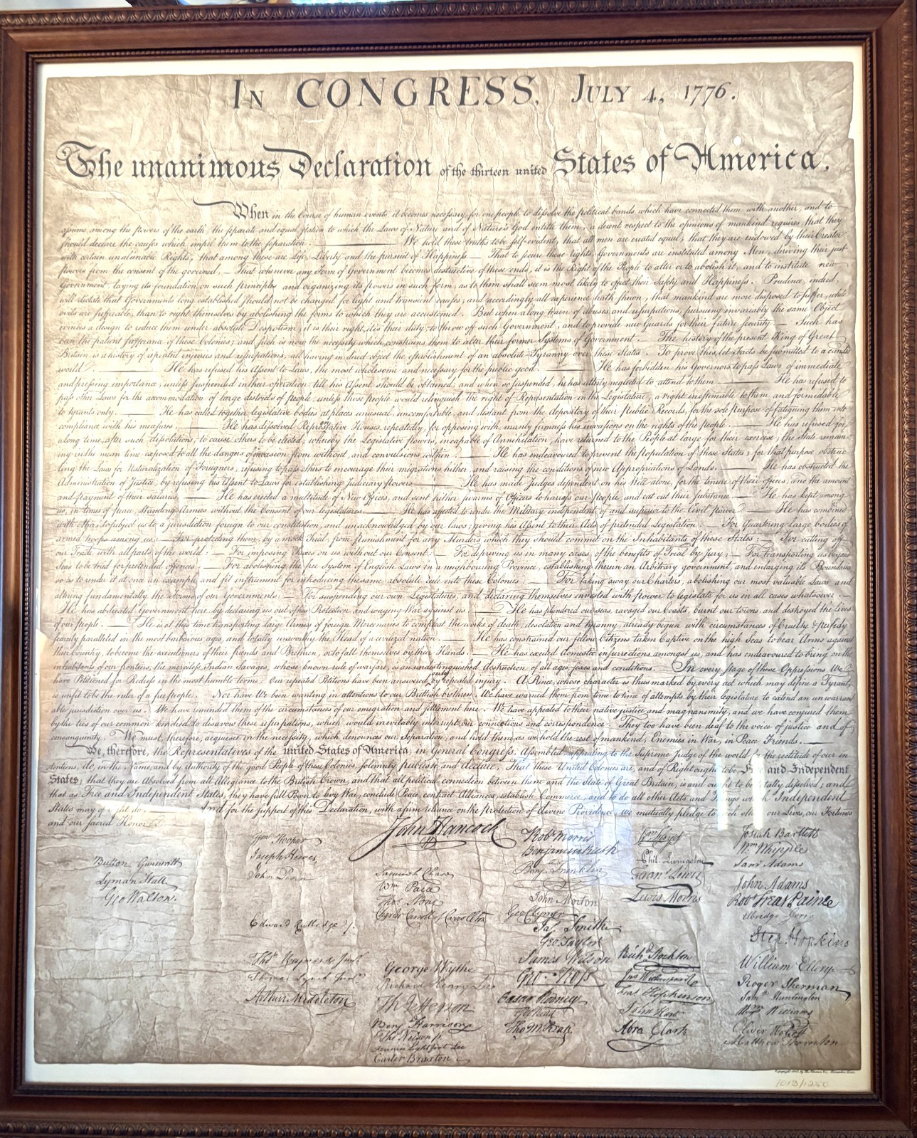 Framed 1942 Theodore Ohman Declaration of Independence Lithograph