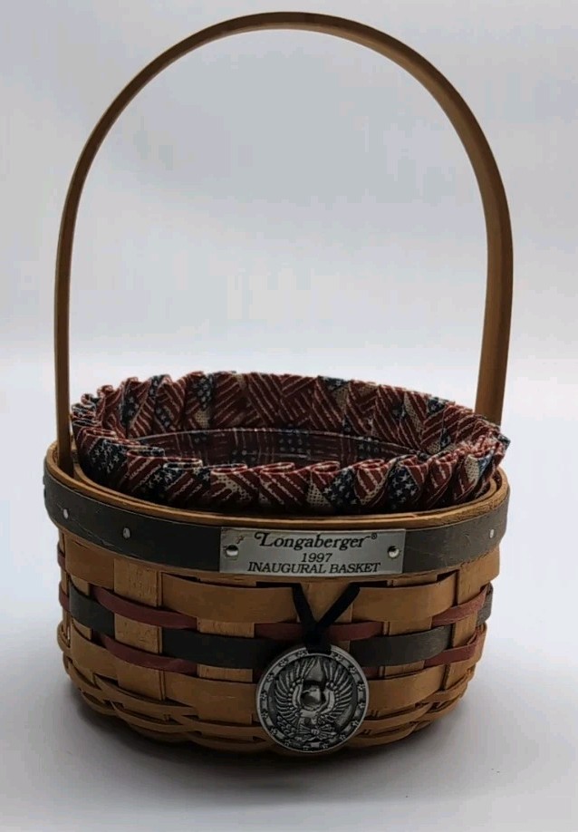 Vintage LONGABERGER 1997 INAUGURAL BASKET W/ PLASTIC protector & AMERICANA LINER Vintage LONGABERGER 1997 INAUGURAL BASKET W/ PLASTIC protector & AMERICANA LINER