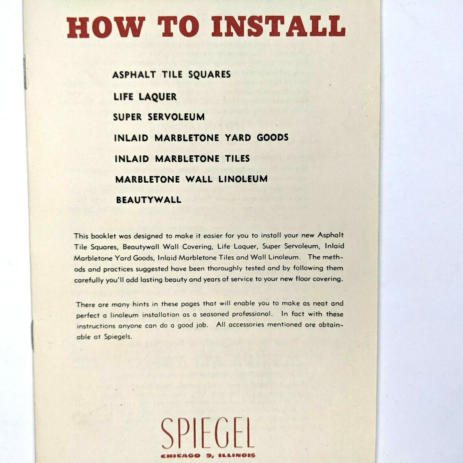 c1940s Spiegel How To Install: Asphalt Tiles Beautywall Servoleum Linoleum 2H