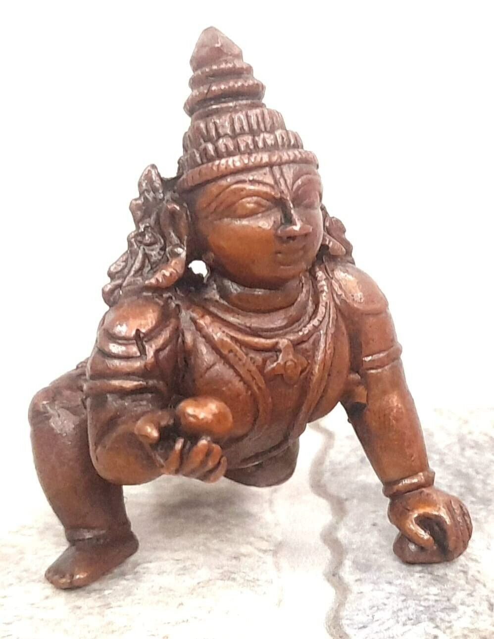 Antique Handmade Copper Bal Gopal Krishna Statue Rich Patina Collectible 2.1\'\'