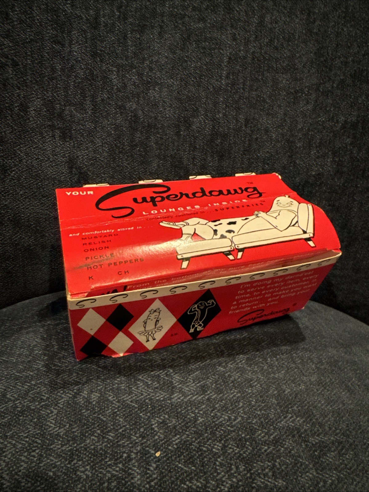 Vintage SuperDawg Cardboard Hot Dog Box - Iconic Chicago Drive-In Collectible