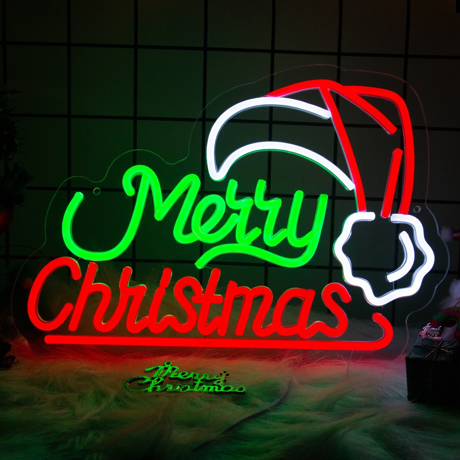 Merry Christmas Neon Sign Dimmable LED Light with Hat Party Pub Xmas Day Decor Merry Christmas Neon Sign Dimmable LED Light with Hat Party Pub Xmas Day Decor