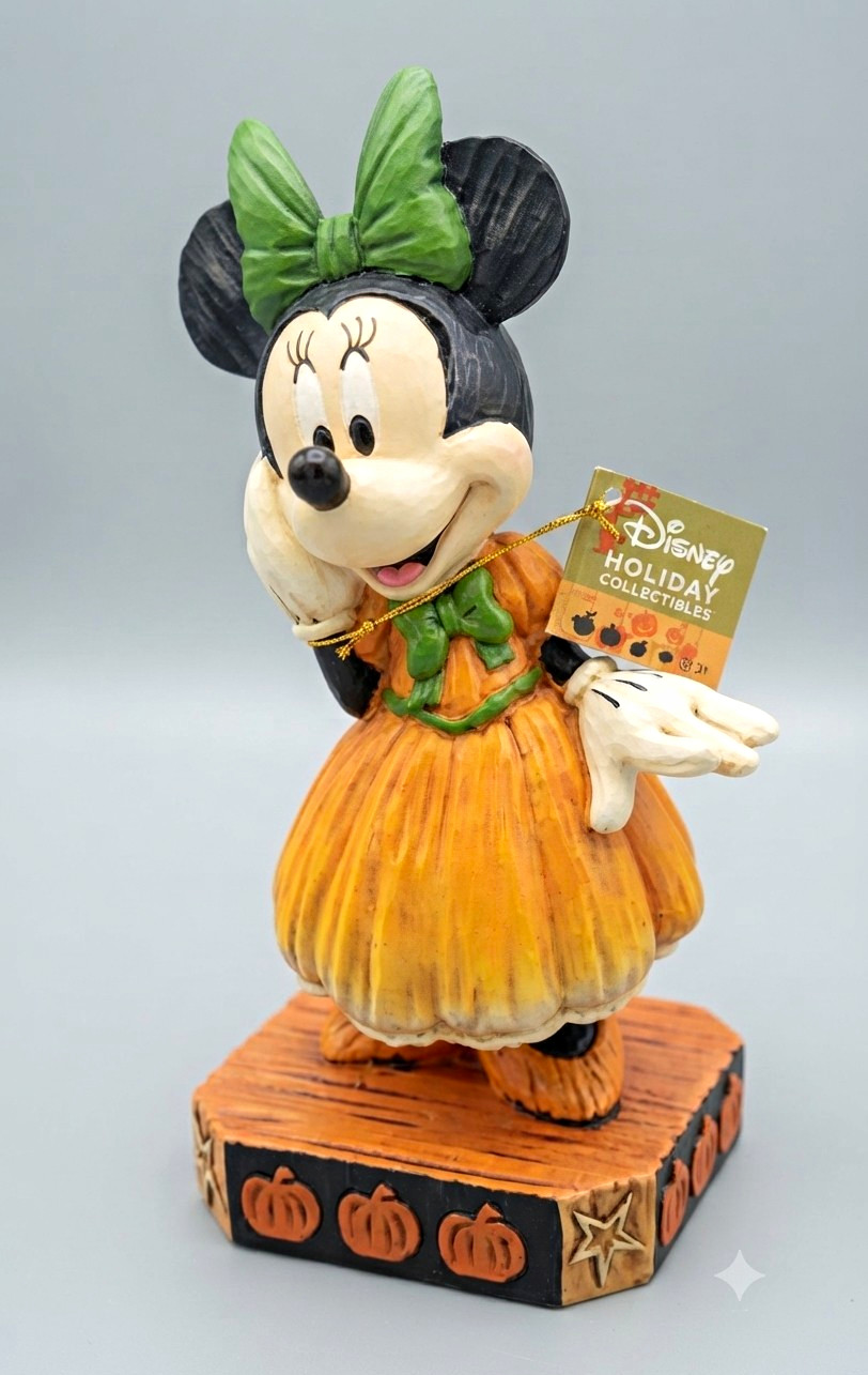 Disney Minnie Mouse Halloween Holiday Pumpkin Figurine Green Bow Orange Dress Disney Minnie Mouse Halloween Holiday Pumpkin Figurine Green Bow Orange Dress