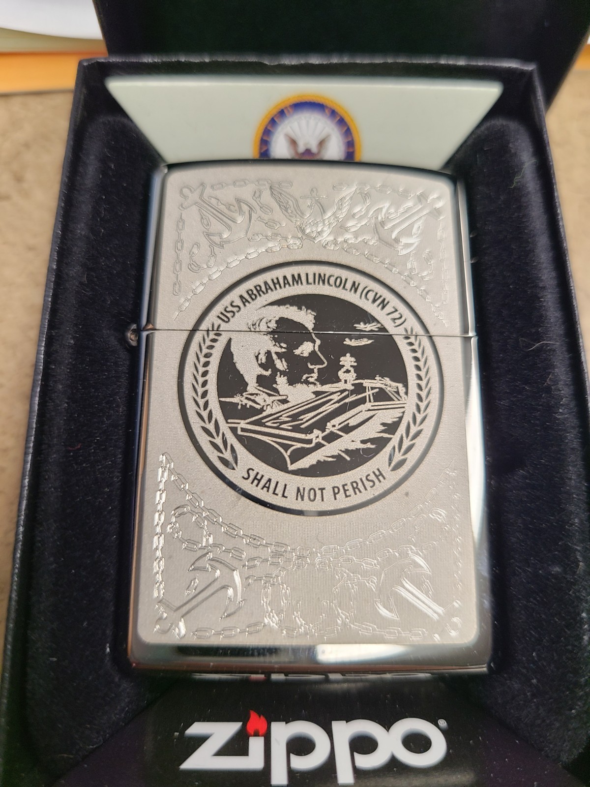 USS Abraham Lincoln Shall Not Perish Zippo Lighter