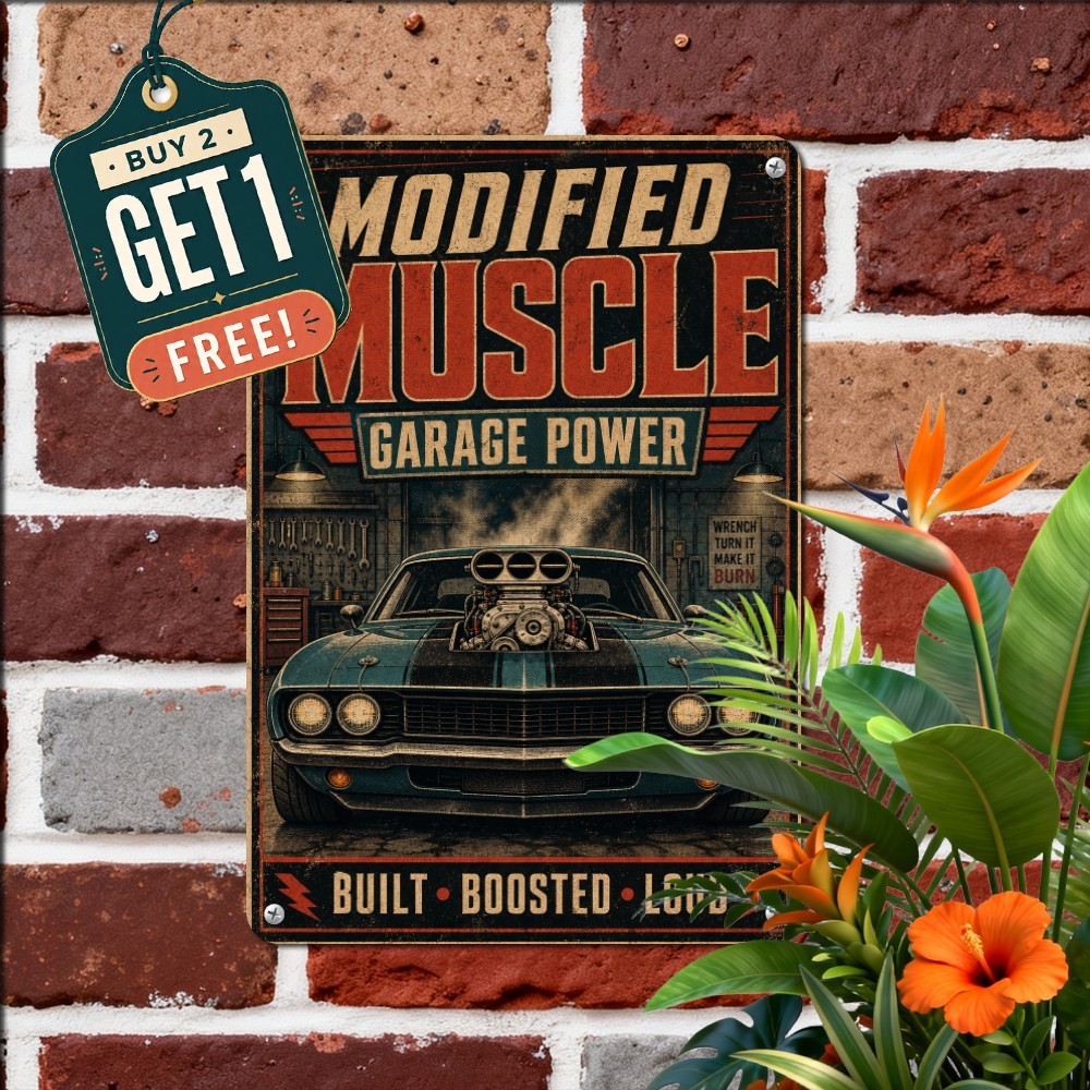 Classic American Muscle Car Garage Sign Retro High Horsepower Metal Plaque