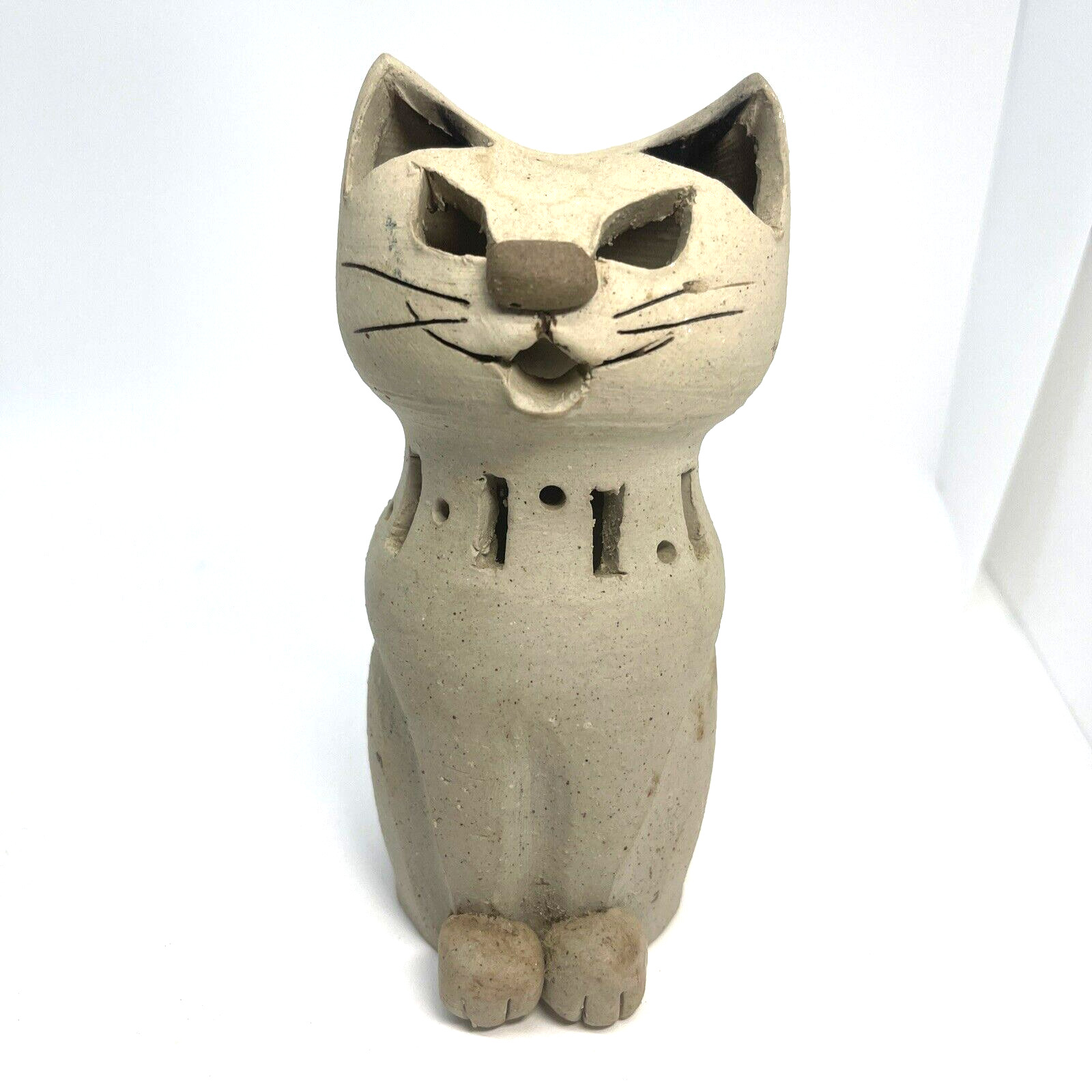 Vintage Art Pottery Cat Kitten Figurine Votive Candle Holder 5.5”