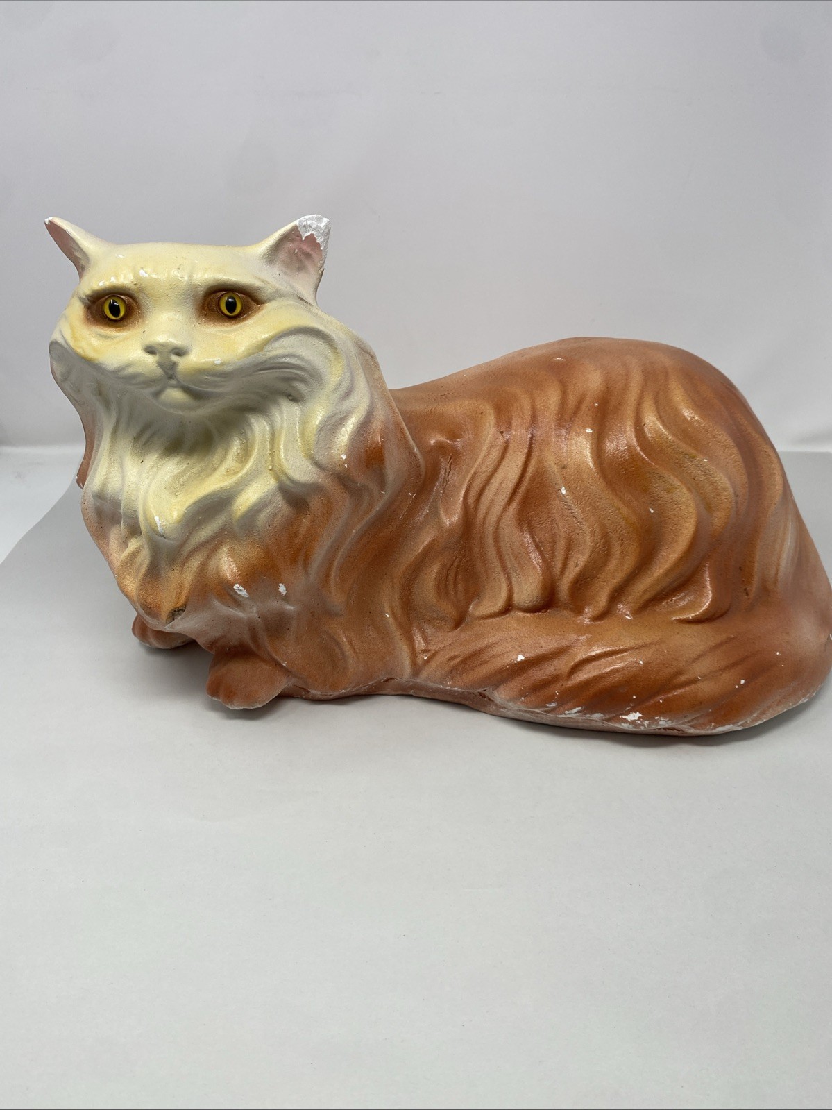 Vintage Chalkware Persian Cat Bank 16” Yellow Eye Statue