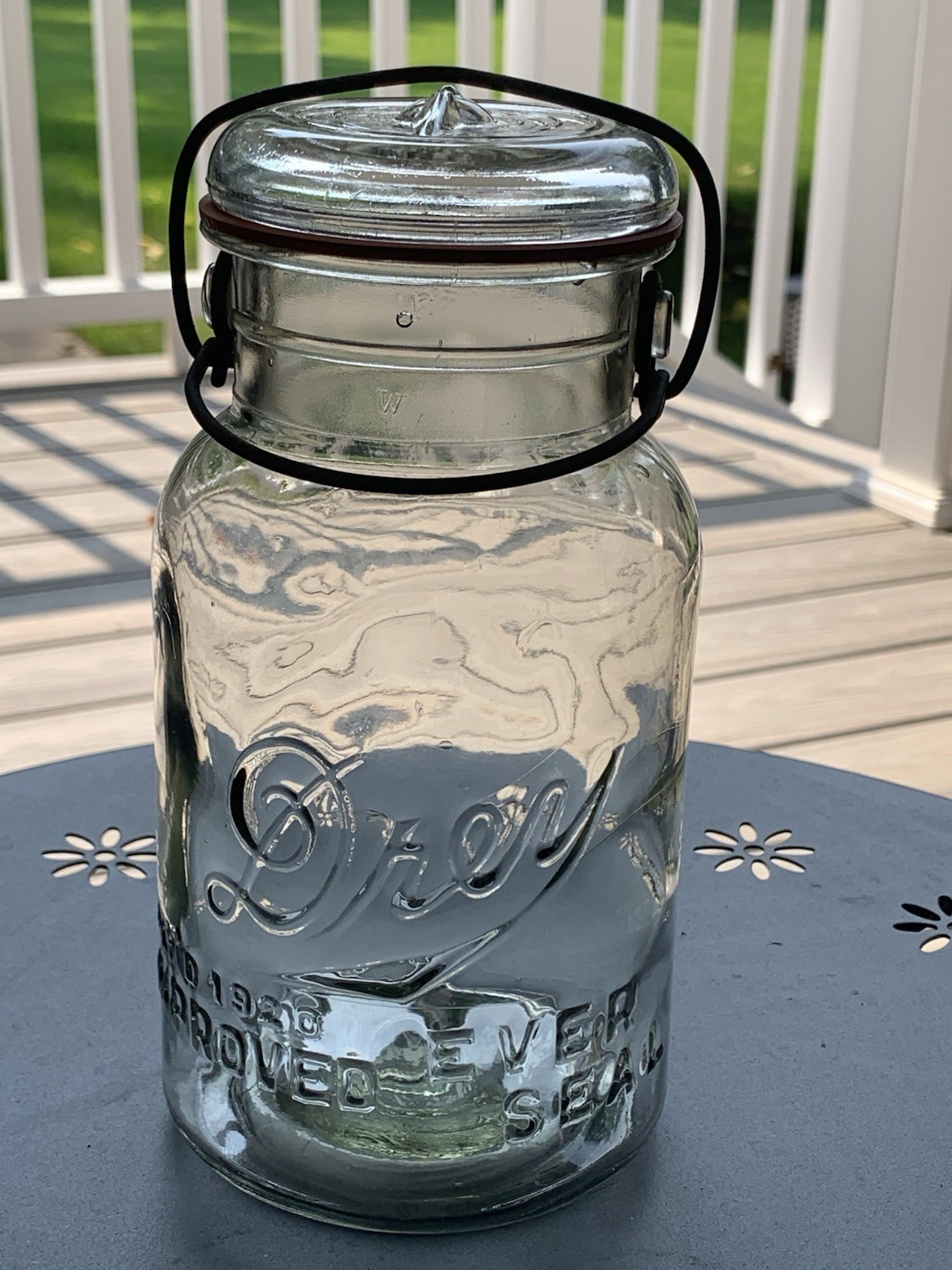 Vintage Drey Improved Ever Seal Clear Glass Quart Mason Canning Jar With Lid