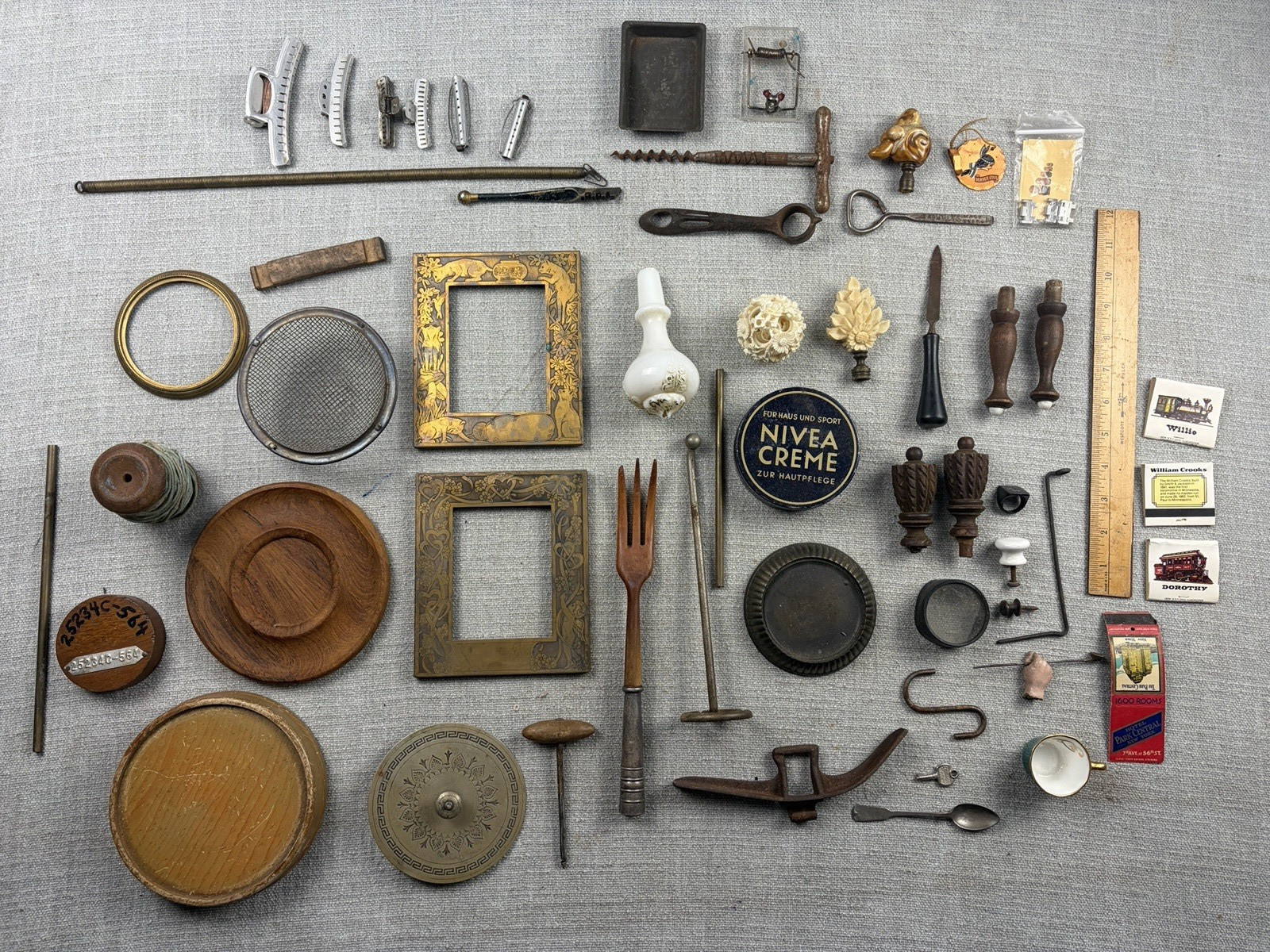Antique Vintage Junk Drawer Lot Hardware Tools Frames Sewing Miniatures Curios Antique Vintage Junk Drawer Lot Hardware Tools Frames Sewing Miniatures Curios