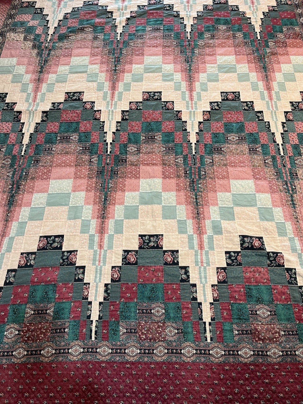 rare bargello mod-vintage quilt 90’s Light in the Valley) 88X105 teal/pink multi rare bargello mod-vintage quilt 90’s Light in the Valley) 88X105 teal/pink multi
