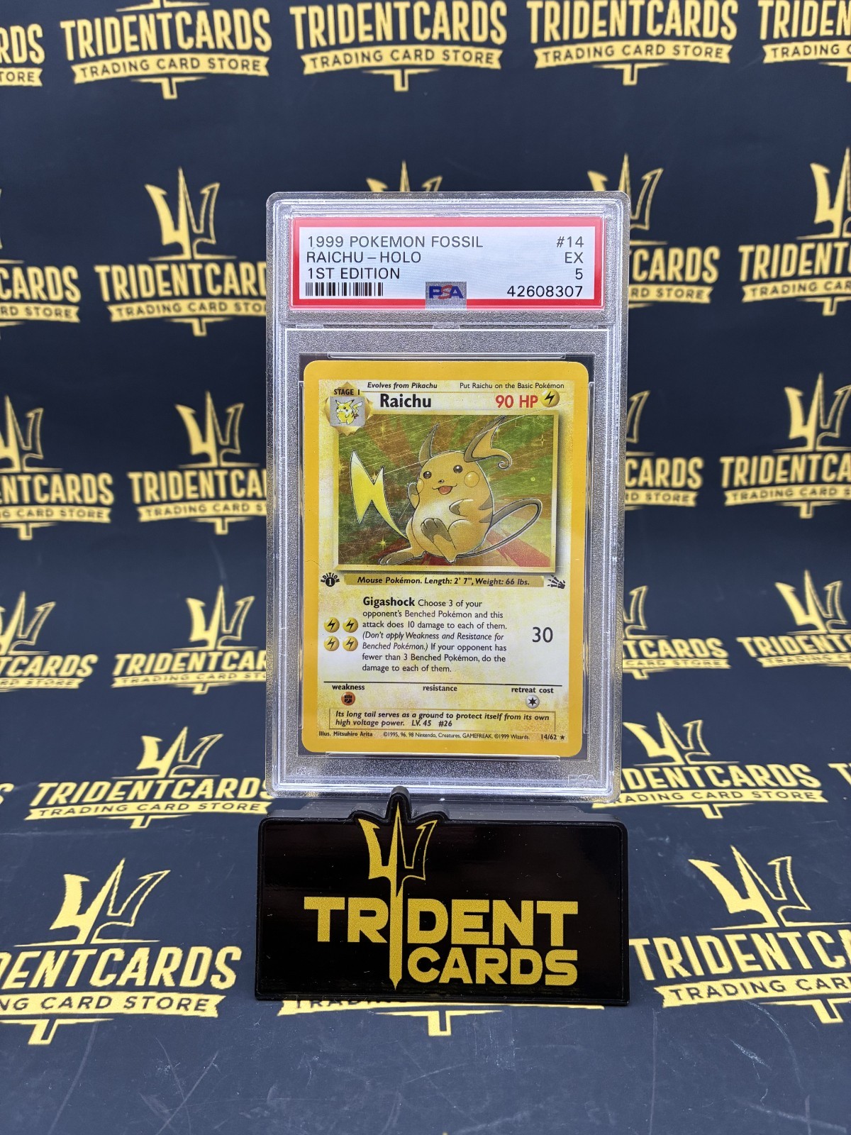 1999 POKEMON FOSSIL #14 RAICHU-HOLO 1ST EDITION PSA 5