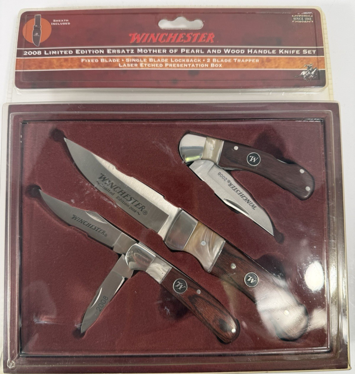 Winchester 2008 Limited Edition Ersatz Mother of Pearl Wood Handle Knife Set Winchester 2008 Limited Edition Ersatz Mother of Pearl Wood Handle Knife Set