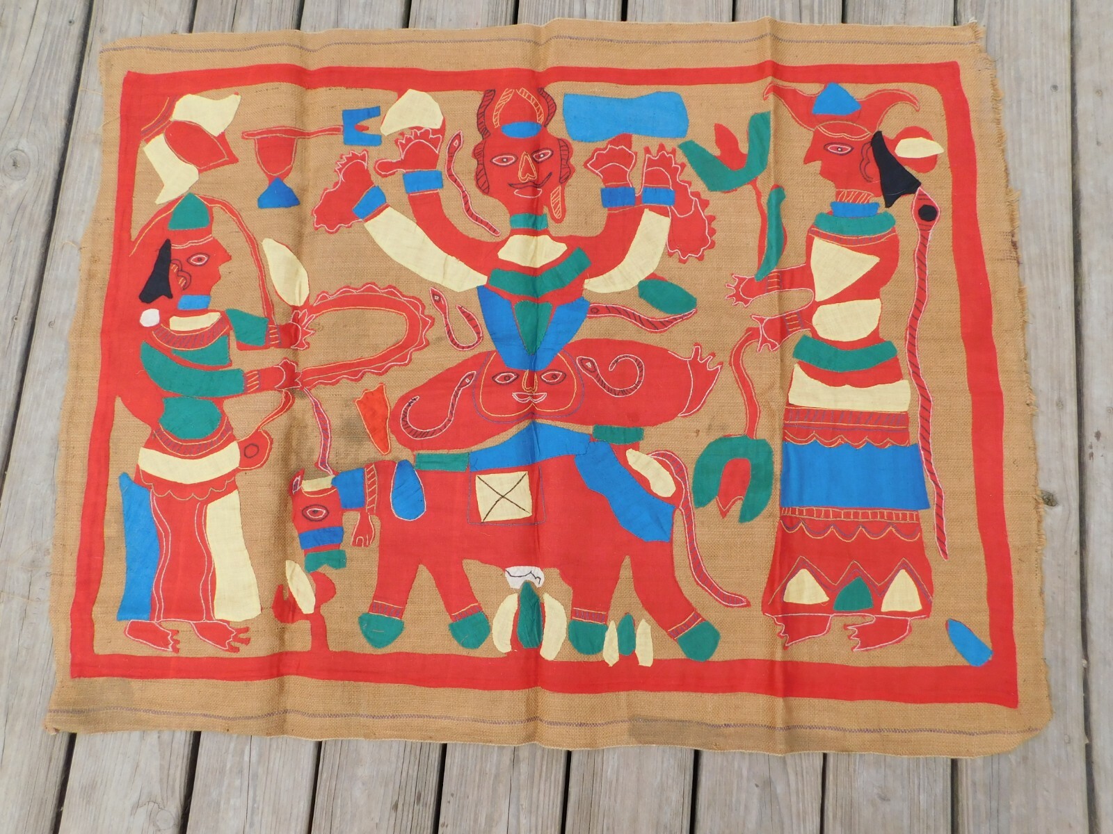 Hindu Vishnu God Hand Made Burlap Wall Tapestry 46\