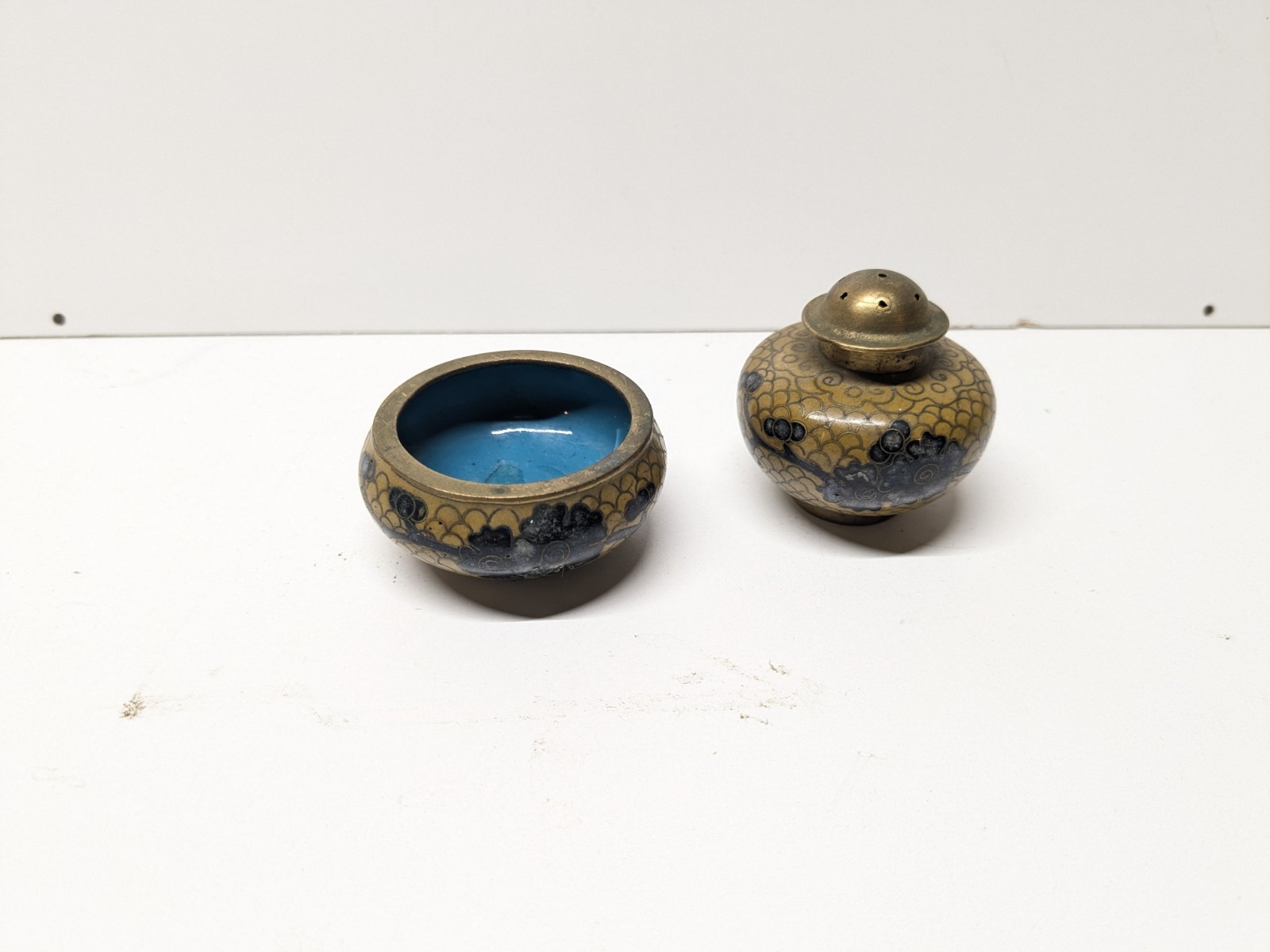 Antique 19th century Chinese salt and pepper set cloisonne