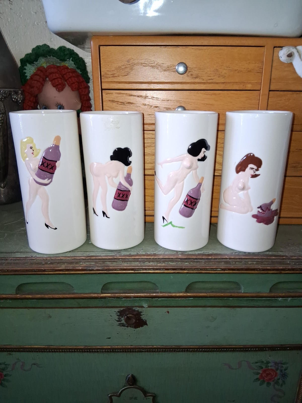 Vintage Ceramic Highball Pin Up Tumblers Vintage Ceramic Highball Pin Up Tumblers