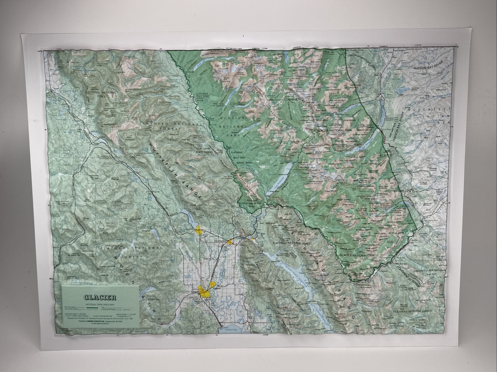 Glacier National Park Hubbard Scientific 3D Relief Topographic Map 25”x18” NICE Glacier National Park Hubbard Scientific 3D Relief Topographic Map 25”x18” NICE