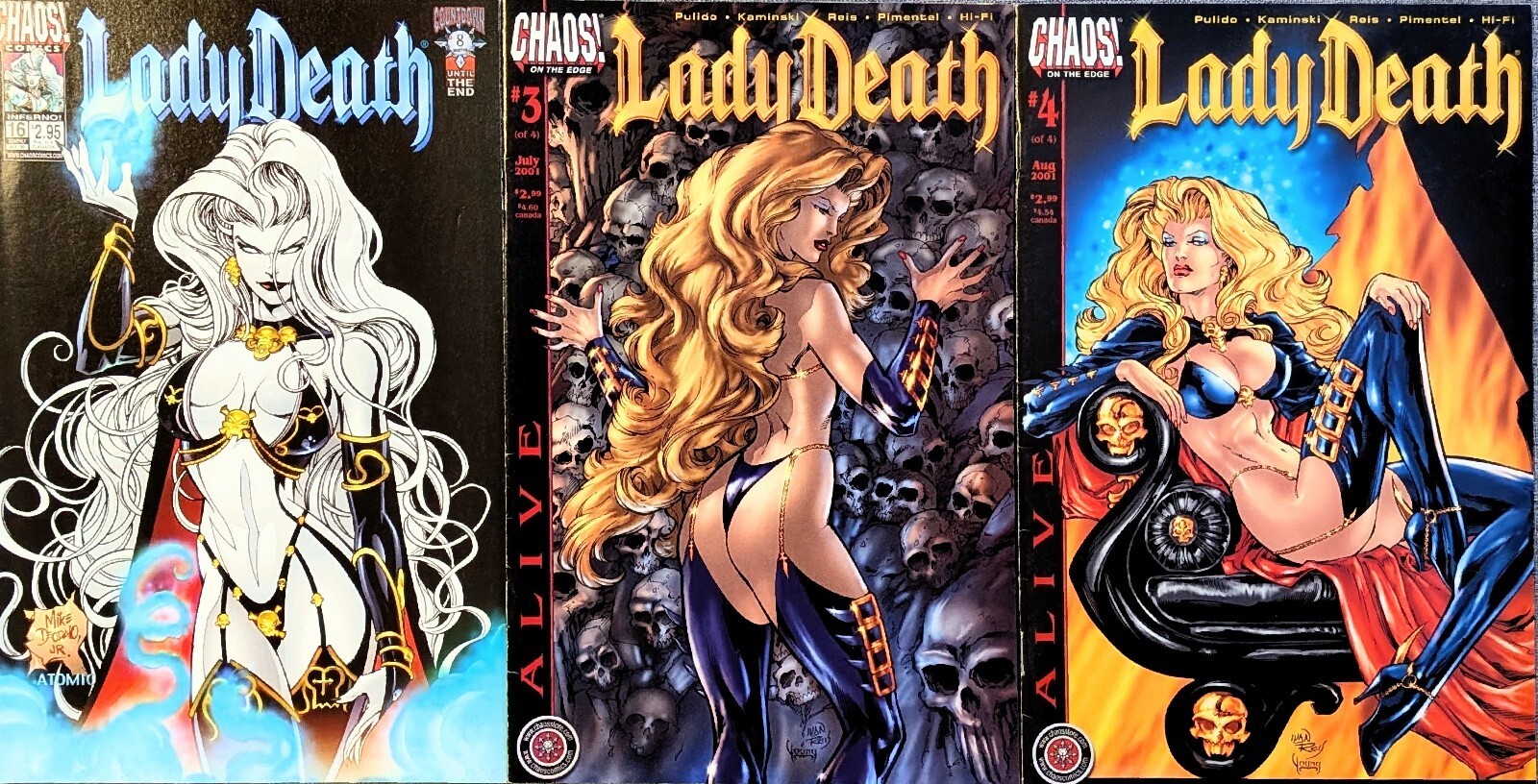 Lady Death Comic Lot #16 Inferno Alive #3 #4 Chaos Comics Brian Pulido 3 Books Lady Death Comic Lot #16 Inferno Alive #3 #4 Chaos Comics Brian Pulido 3 Books