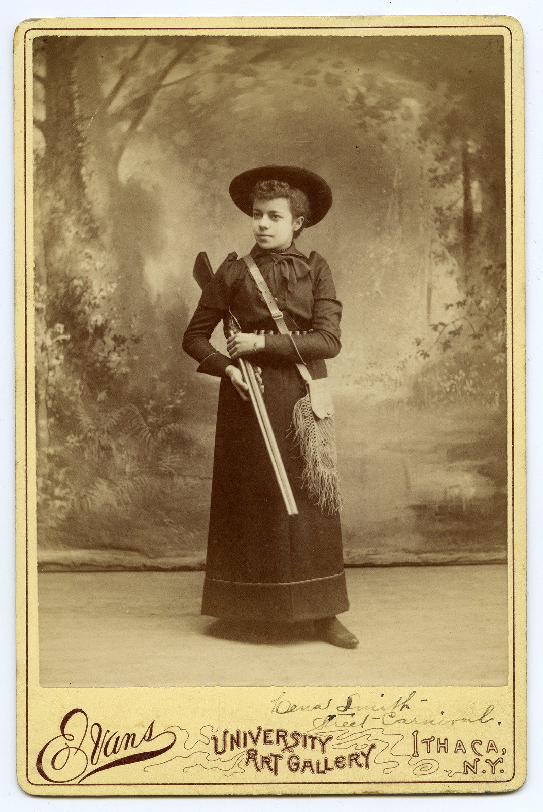 1890s Cabinet Card Photo Western Cowgirl Lena Smith, Sharpshooter, Ithaca, NY