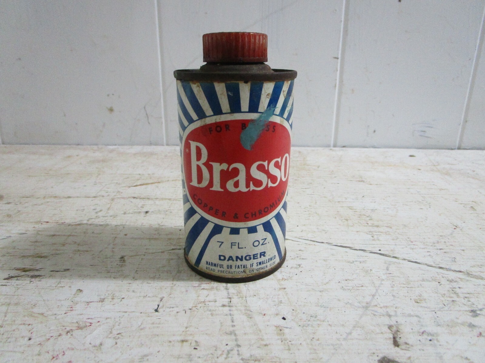 Vtg Brasso Brass Copper Chromium Cleaner Polish Can Tin Blue Red Collectible