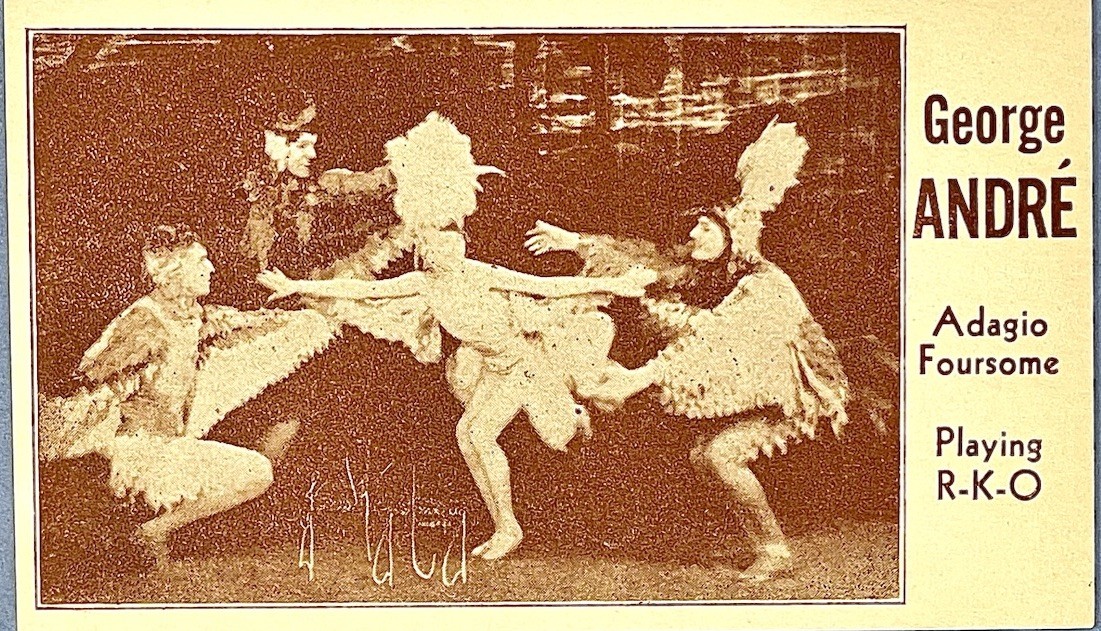 Vintage 1930s George Andre Adagio Foursome Postcard RKO Theatre Vaudeville Dance