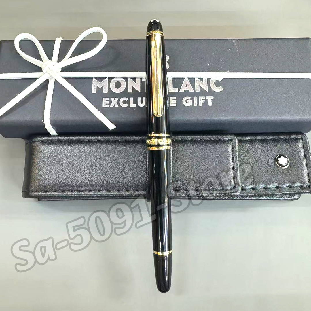 MONTBLANC Meisterstück Black Fountain Pen Gold Tone Trim w/ Leather Pouch MONTBLANC Meisterstück Black Fountain Pen Gold Tone Trim w/ Leather Pouch