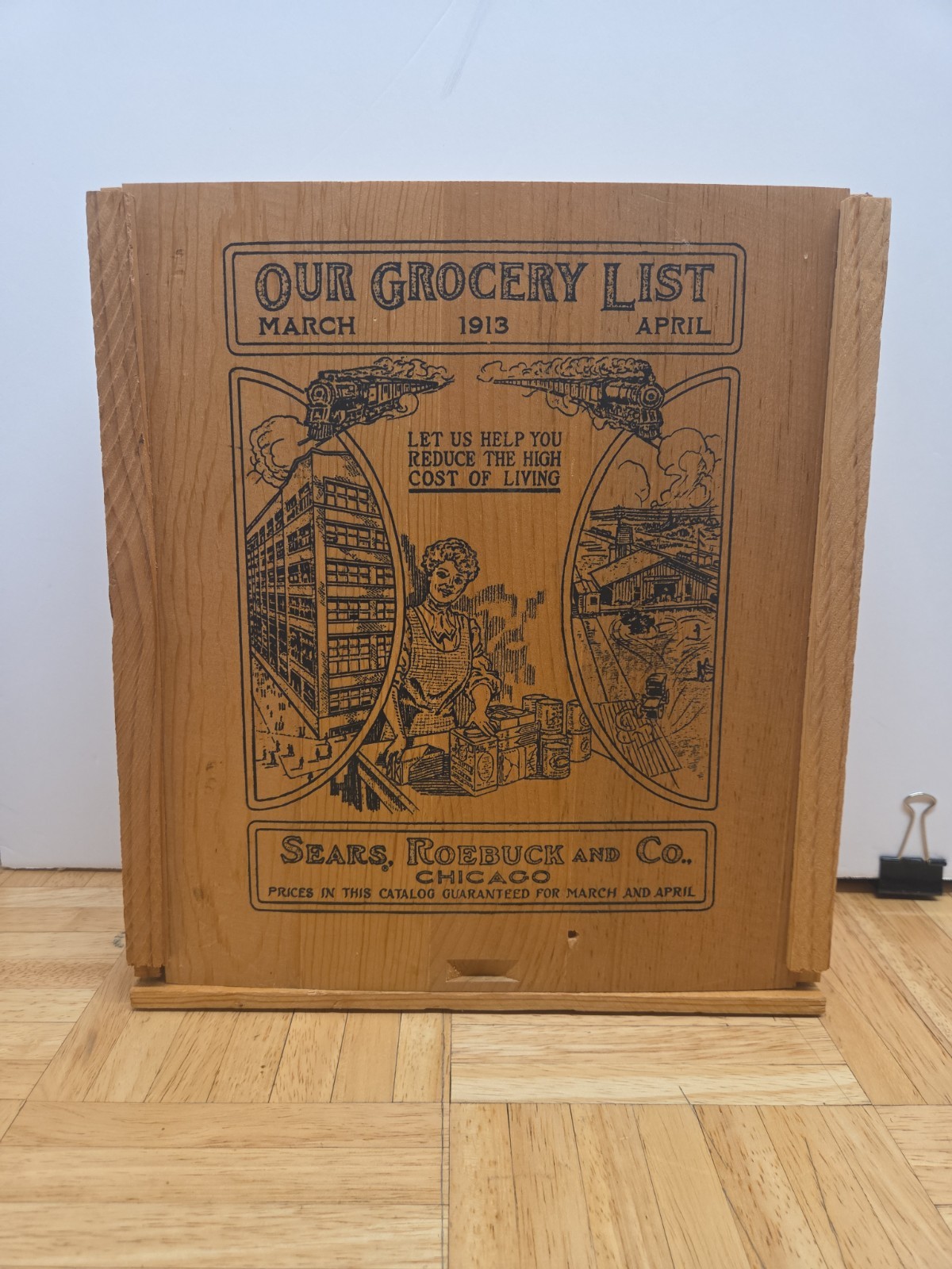Vintage Sears Roebuck & Co 1913 Grocery List Wooden Slide Top Storage Box