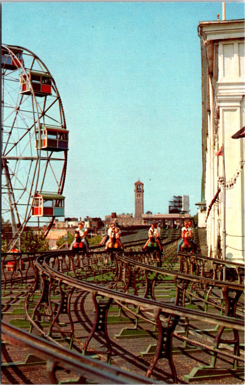 Steeplechase Park Ferris Wheel Horse Races Coney Island NY Postcard E55