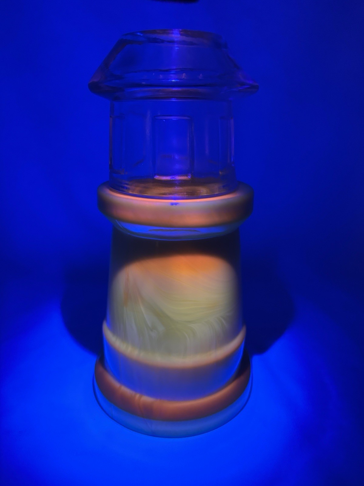 HTF Fenton Art Glass Dandelion Lighthouse Fairy Lamp Cadmium Glows 8\