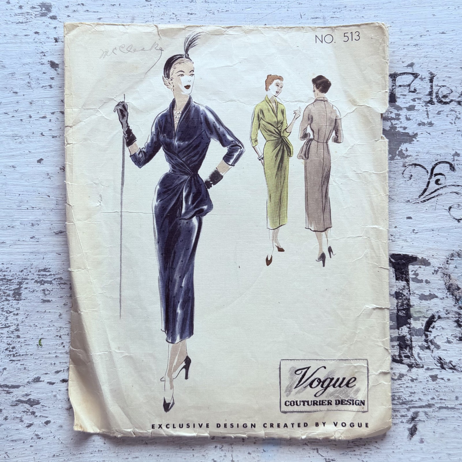 Vtg Size 16 1940s Vogue Couturier Draped Dress Pattern 513 Bust 34 COMPLETE