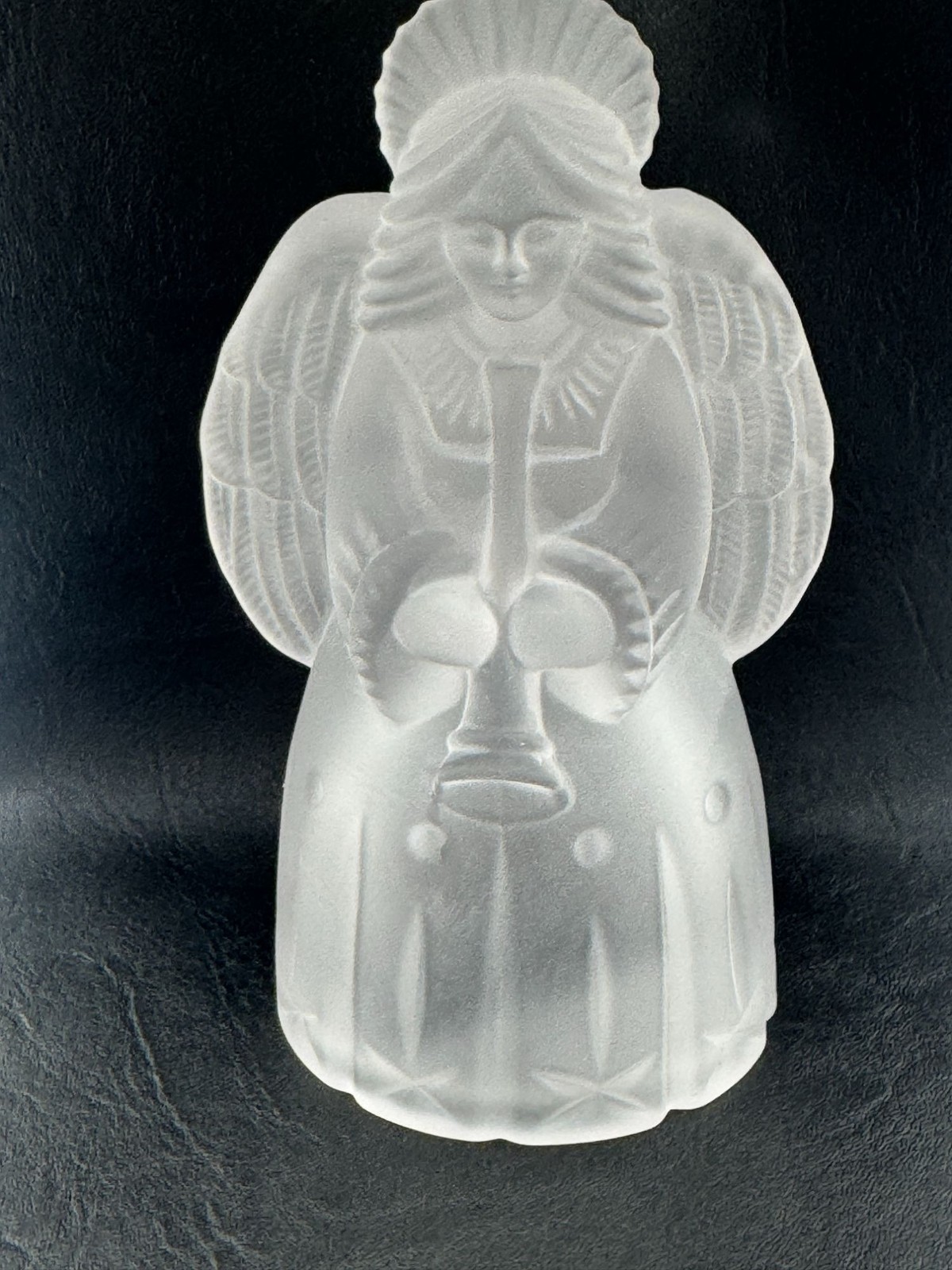 Frosted Glass Candleholder Angel Playing Trumpet 