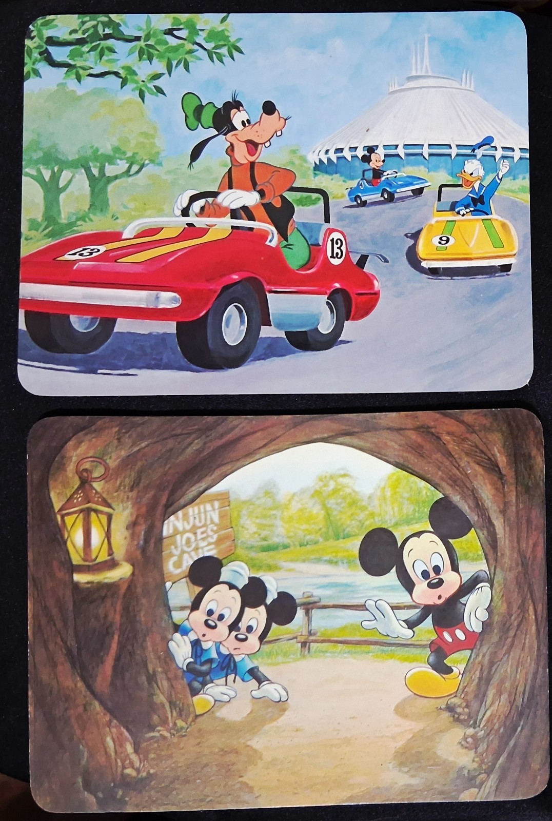 2X LG Postcards Disney World MOTOR MANIA & THE UNKNOWN BECKONS WDW Nostalgia 